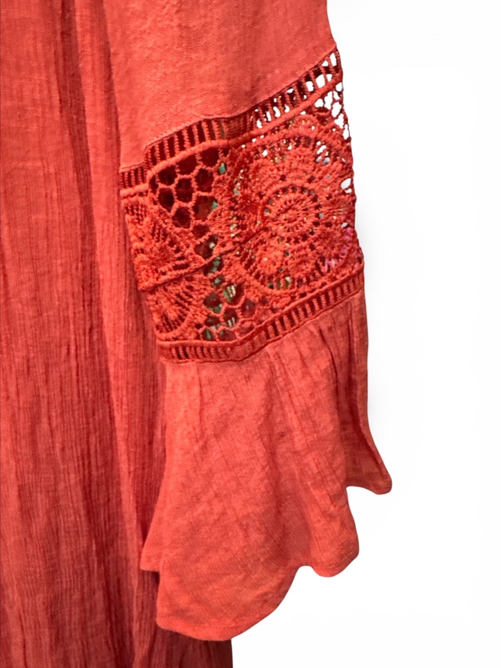 Indigo Rose Burnt Orange Peasant Boho Dress Crochet Sleeve Detail Sz 3x - Picture 3 of 7